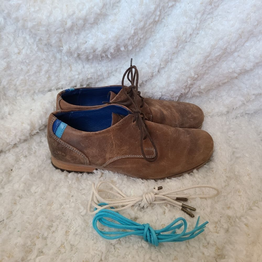 John Fluevog CBC Brown Leather Oxfords with interchangeable laces sz 6